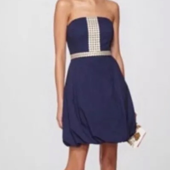 LIKE NEW LILLY PULITZER regency bubble hem navy gold dress size 0 - Picture 3 of 12